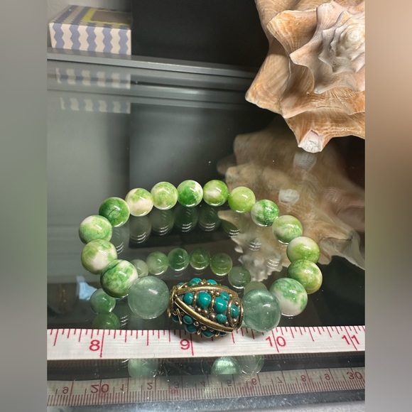 RARE PERSIAN JADE + FLUORITE + TURQUOISE NATURAL BRACELET size 7” - Picture 4 of 11